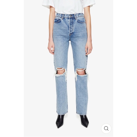 Anine Bing Denim - ANINE BING Distressed High Rise Straight Leg Jeans Size 27